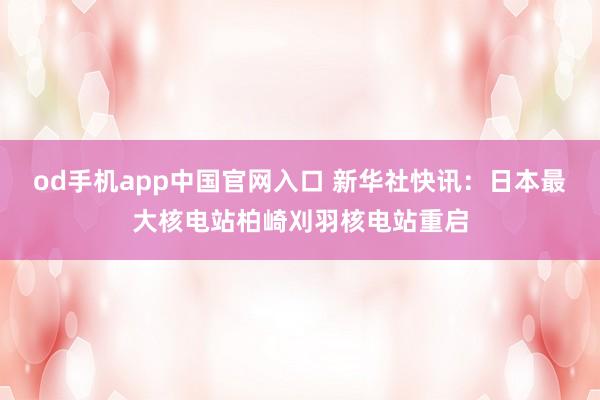 od手机app中国官网入口 新华社快讯：日本最大核电站柏崎刈羽核电站重启