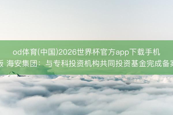 od体育(中国)2026世界杯官方app下载手机版 海安集团：与专科投资机构共同投资基金完成备案