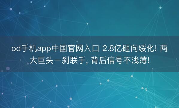 od手机app中国官网入口 2.8亿砸向绥化! 两大巨头一刹联手， 背后信号不浅薄!