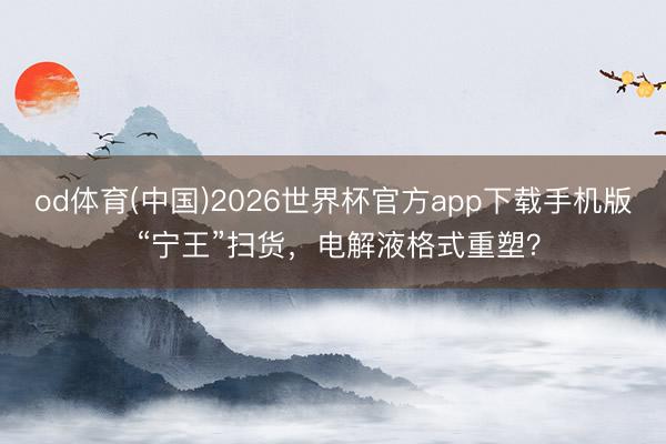 od体育(中国)2026世界杯官方app下载手机版 “宁王”扫货，电解液格式重塑？