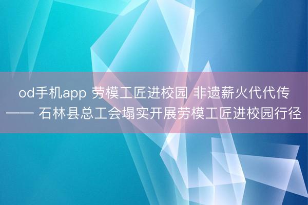 od手机app 劳模工匠进校园 非遗薪火代代传—— 石林县总工会塌实开展劳模工匠进校园行径